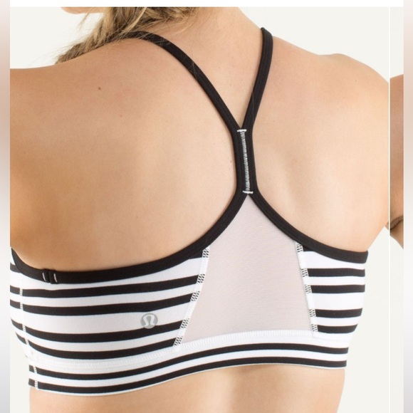 Lululemon Flow Y Bra Twin Stripe Black White Size 2 P73 - Picture 2 of 6